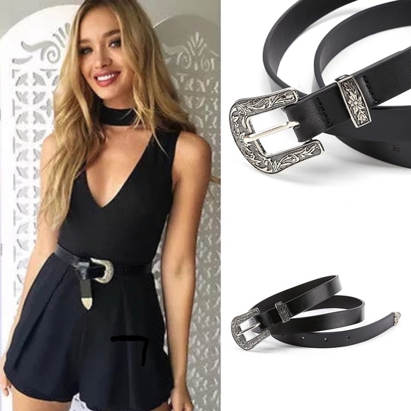 WILA Accessories - Western black belt silver vegan leather